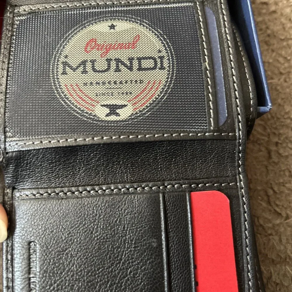 Mundi RFID Trifold Wallet Napa Leather Black Mens Credit Card ID Holder